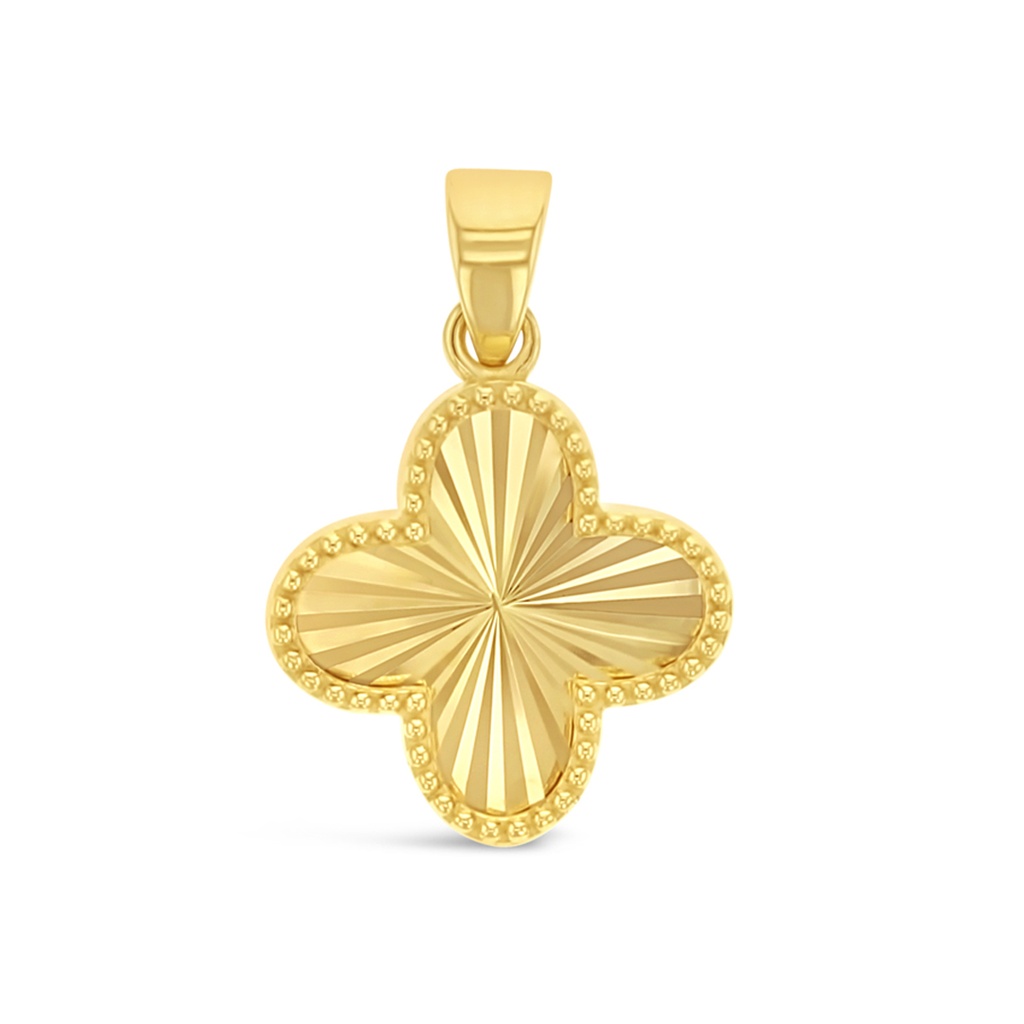 9Y 4 LEAF CLOVER STRIPED RIDGE BACK BEADED BORDER PENDANT | Golden Mile ...